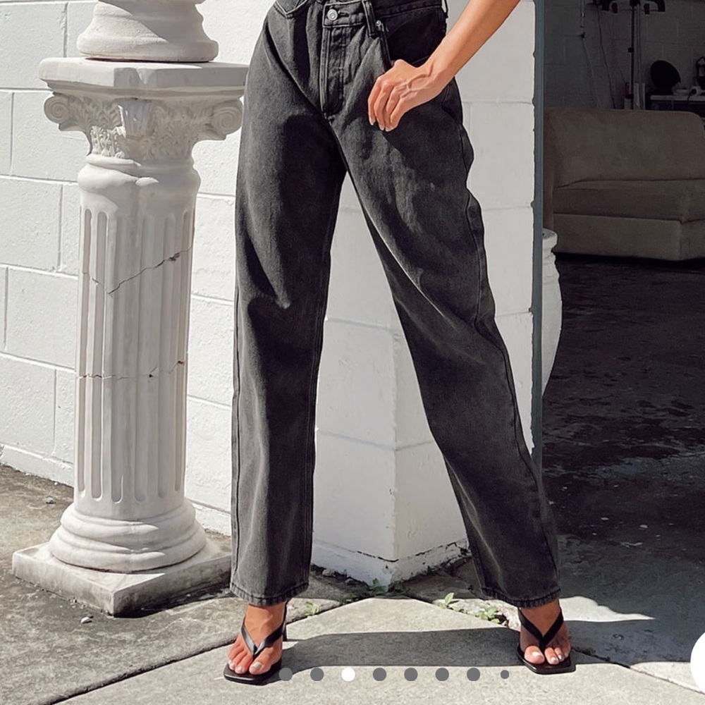 PRINCESS POLLY Holly Asymmetric Straight Leg Jean Black Denim